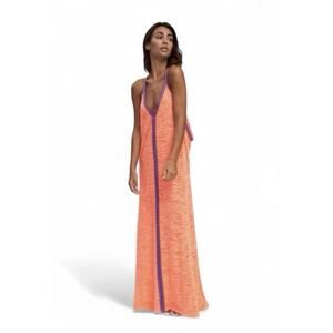 Pitusa Inca Coral Purple Trim Maxi Cover Up Beach Pool Dress EUC One Size EUC